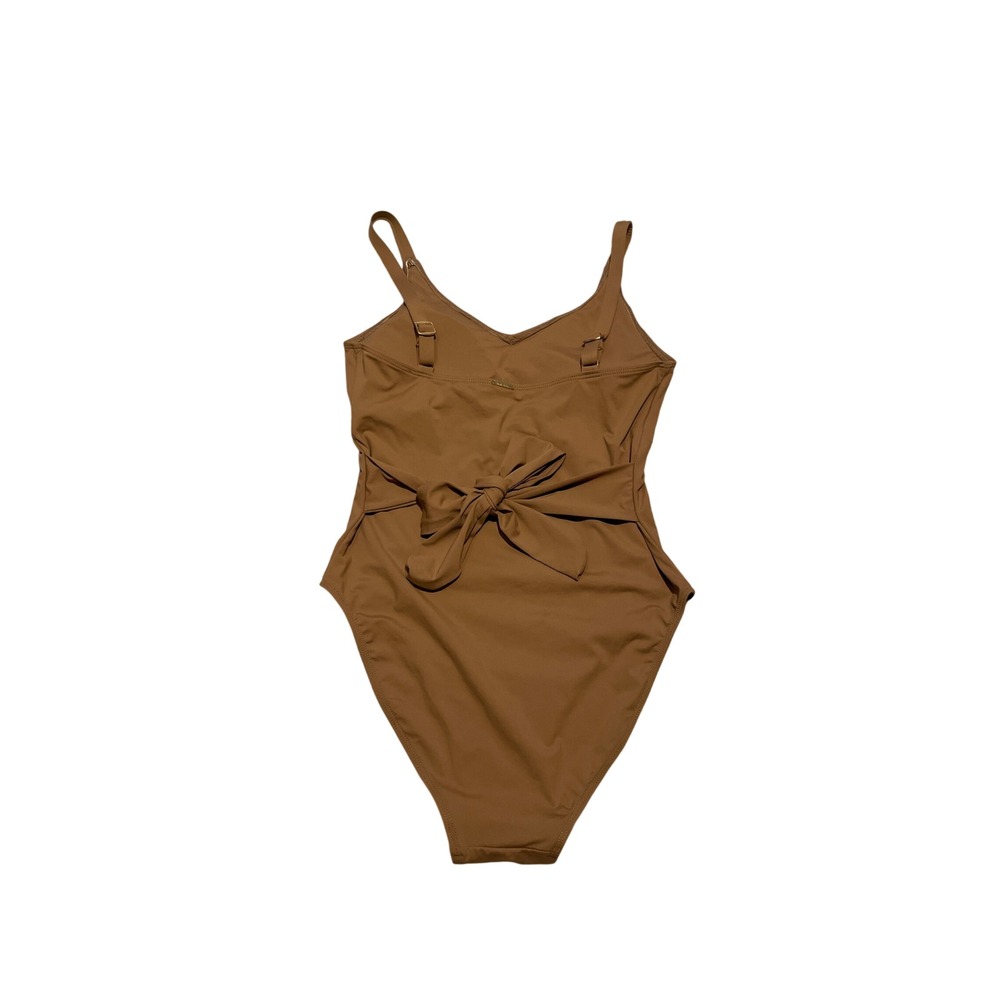 Brown Deep V-Neck Tie Back One Piece Swimsuit Size M by Nicole Miller Studio